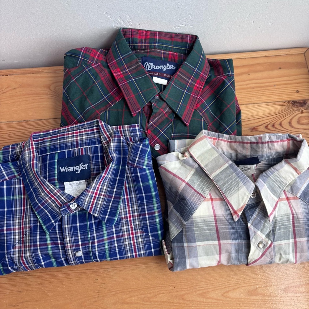 3 Wrangler Western Pearl Snap Rodeo Shirts Sz XL